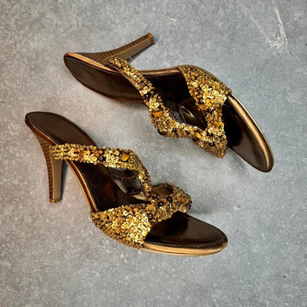 Vintage beaded gold sequin kitten
